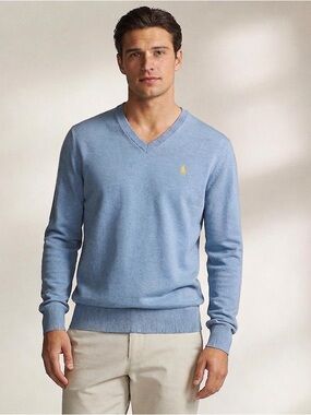 Polo Ralph Lauren Men’s Pima Cotton Blue Sweater V Neck XL Classic Designer
